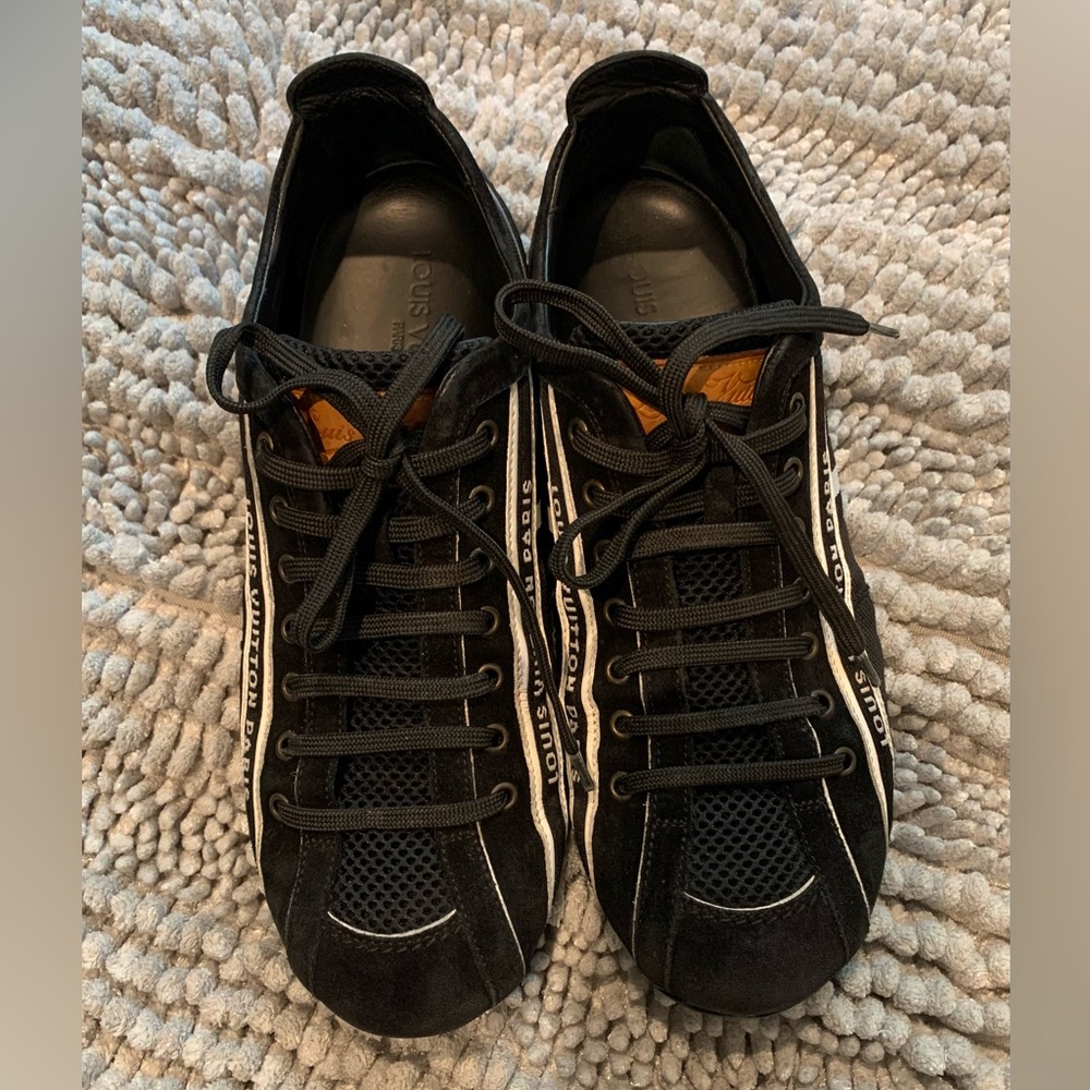 Authentic Louis Vuitton Black/White Suede and Canvas Cosmo Sneakers